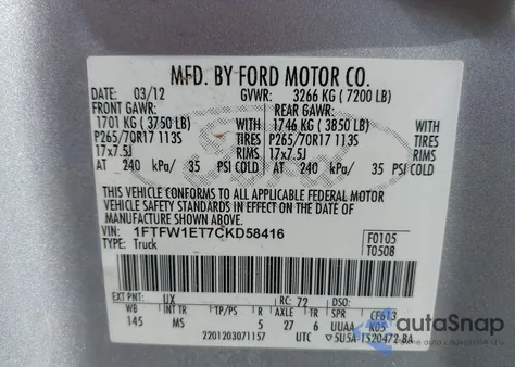 2012 Ford F-150 Xlt z USA, uszkodzony, nr VIN 1FTFW1ET7CKD58416